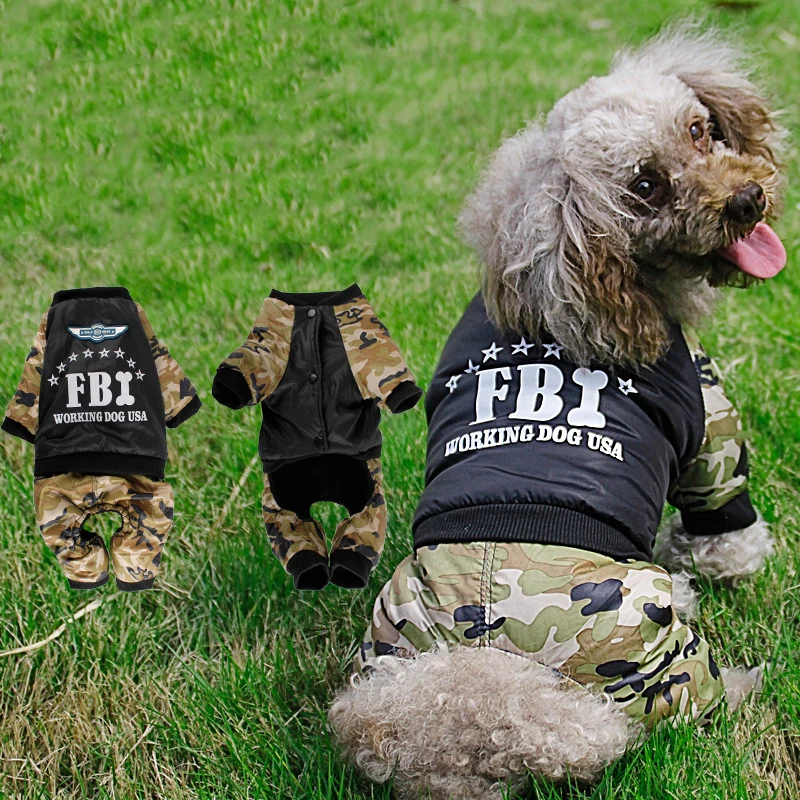 Камуфляжная одежда для собак FBI зимняя теплая куртка питомцев маленькое пальто