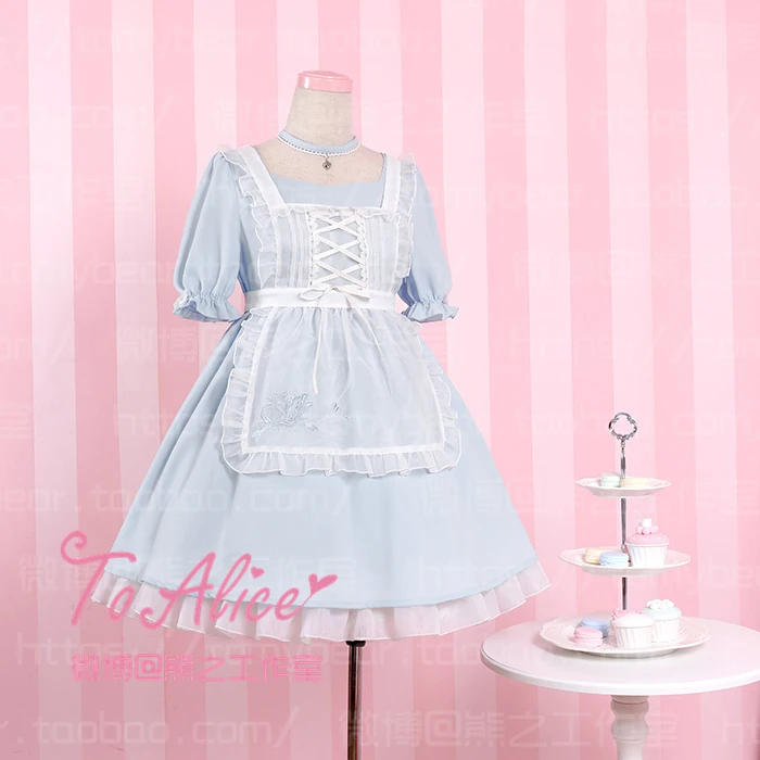 Платье горничной в стиле Алисы стране чудес для Хэллоуина платье с вышивкой виде