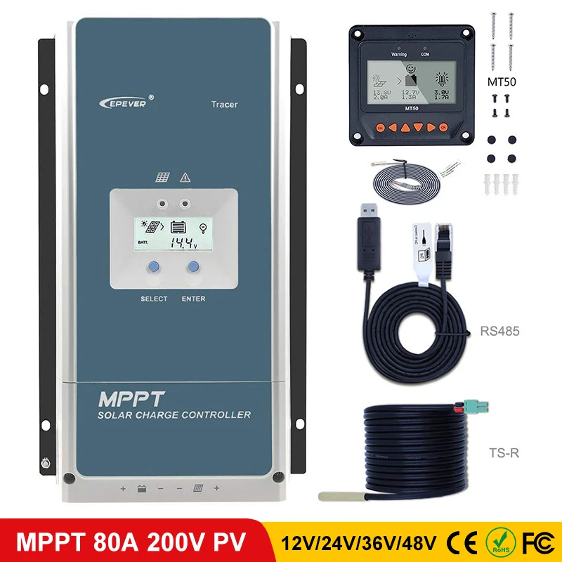EPever 80amp MPPT контроллер солнечного заряда 48 В/36 В/24 В/12 в Отрицательная наземная подсветка lcd Max 200 в PV VOC Входной регулятор