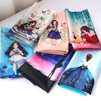 3649cm starry girl imitation silk diy bag fabric cloth sewing pattern painting material crafts textile patchwork cartoon fabric