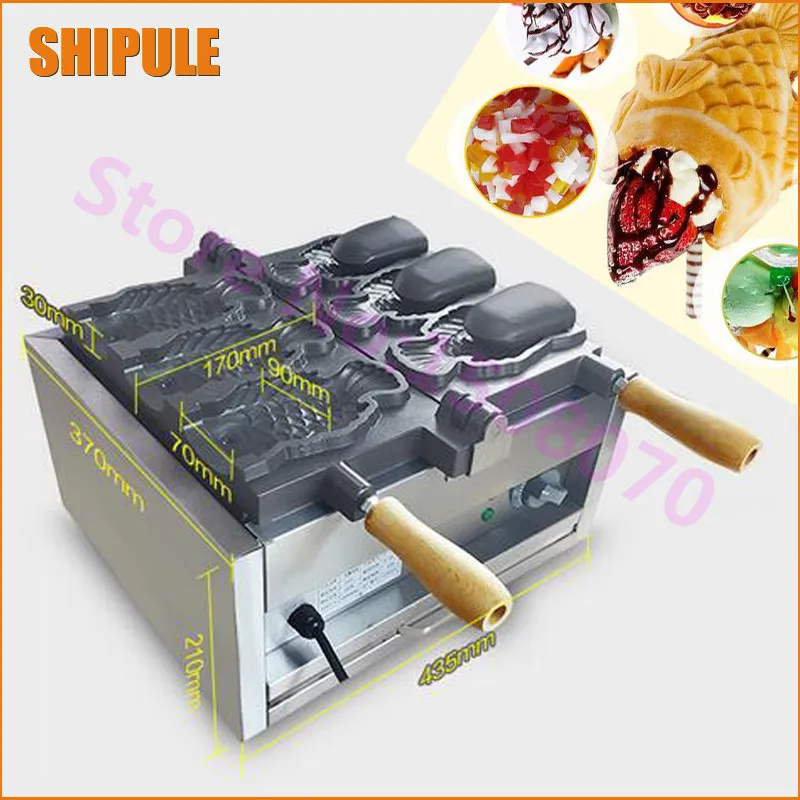 

SHIPULE 2022 Electric Japanses 3 fish open mouth ice cream taiyaki maker fish waffle making machine price