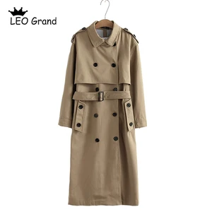 Vee Top women casual solid color double breasted outwear sashes office coat chic epaulet design long in Pakistan
