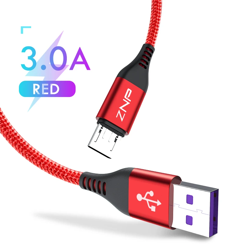 Красный ZNP 1 м 2 м 3 А Micro USB кабель для samsung Xiaomi зарядное устройство Micro USB быстрая зарядка кабели для передачи данных для samsung S7 мобильный телефон - Цвет: Красный