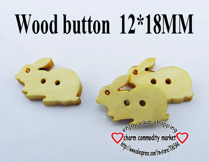 

50pcs Rabbit button 2 Holes pattern cartoons Wood Sewing Buttons Scrapbook toy charms WCB-182