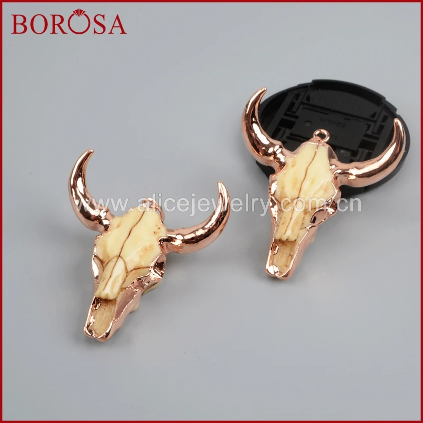 BOROSA 5 шт. розовое золото цвет Longhorn Смола рожок скот кулон ювелирные изделия буйвол