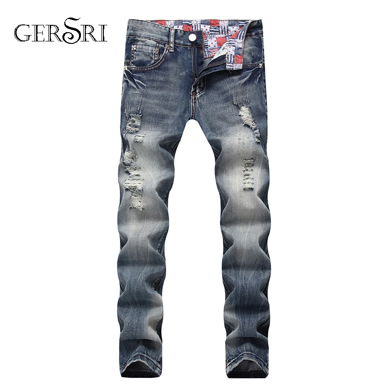 Джинсы gerшри мужские Прямые рваные Индивидуальные Дизайнерские джинсы с