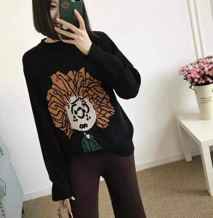 Женский трикотажный свитер Pull Femme повседневный вязаный с рисунком из мультфильма