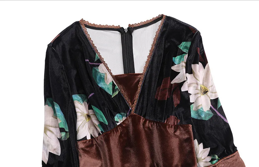 

AYUNSUE 2020 Autumn New Womens Floral Velvet Dress Female Vintage Long Dresses For Women Bodycon Dress vestido de festa ZY2026L