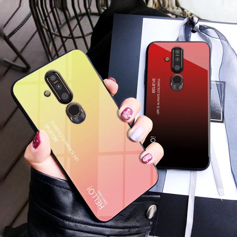 Роскошный градиентный стеклянный чехол для телефона Nokia X71 силиконовый Жесткий