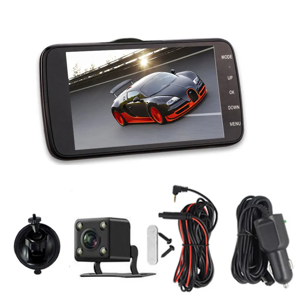 Podofo 4 дюймов двойной объектив Автомобильный видеорегистратор Dashcam Full HD видео