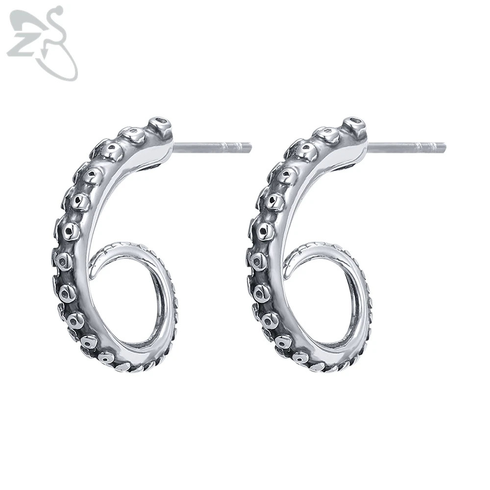 

ZS Gothic Punk Stud Earrings For Men Women Octopus Tentacles Ear Studs Stainless Steel Ear Stud Earring Vintage Animal Jewelry