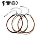 Кожаный плетеный браслет REAMOR, плетеный браслет с цепочкой и застежкой-лобстером, подходит для женщин и мужчин, европейские браслеты с бусинами, сделай сам, украшения