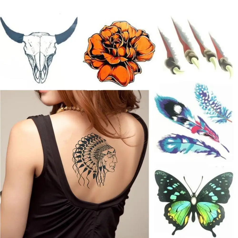 

5pcs Makeup Fake Temporary Tattoos Rose Flowers Butterfly Arm Shoulder Tattoo Paper Waterproof Women Big Flash Stickers on Body