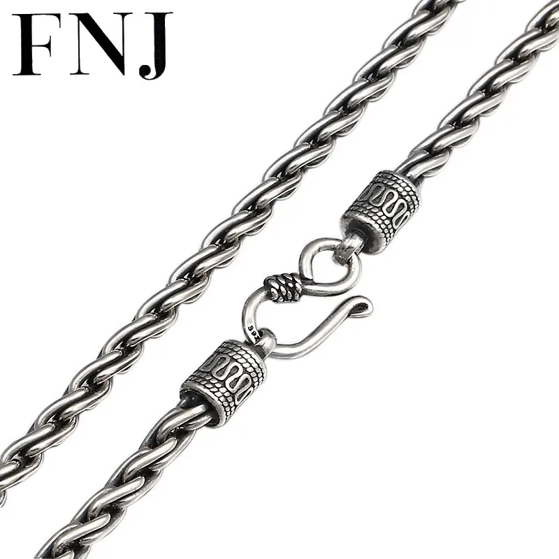 

FNJ 4mm Rope Chain Necklaces 925 Silver 45cm to 65cm Fashion Original S925 Thai Silver Women Men Necklace Jewelry Weave