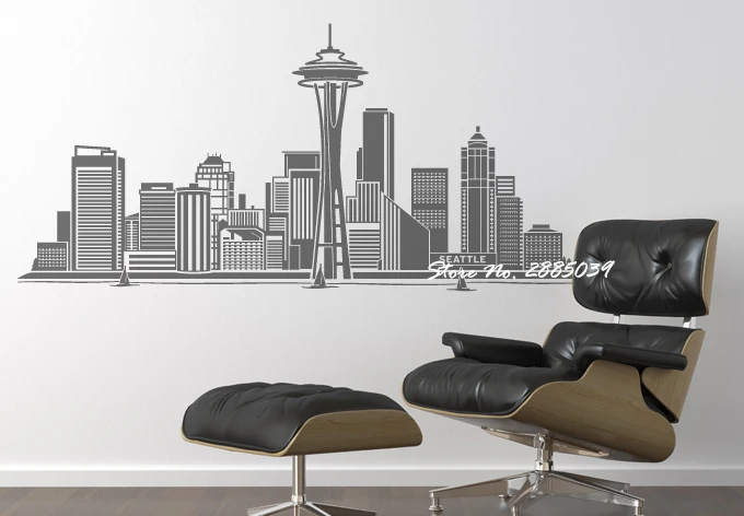 

Seattle Skyline Cityscape Removable Sticky Vinyl Wall Stickers Home Decor Living Room Art Wall Decals Quotes Bedroom Mural LA259