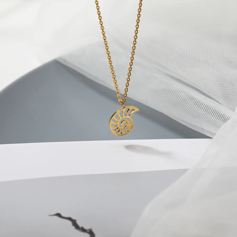 Ожерелье с подвеской в виде морской улитки на спирали колье золотыми ажурными