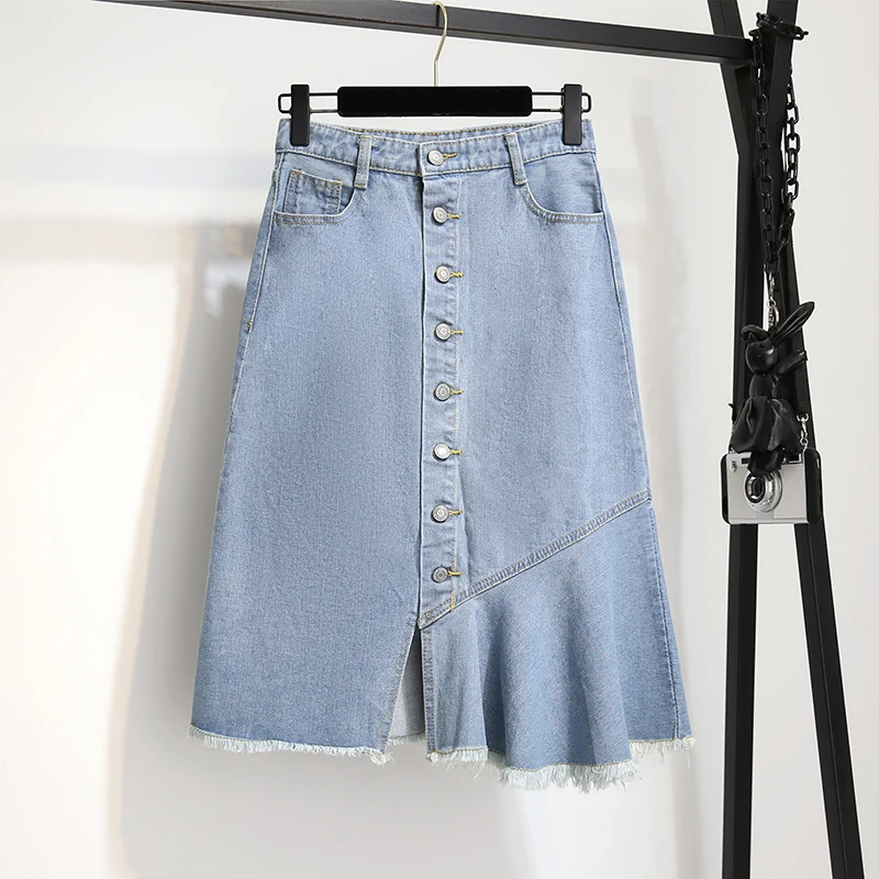 Fashion Summer Women Denim Skirt Set Pineapple Print Off Shoulder Tshirt + Midi Ruffles Jeans Suits Woman Two Piece | Женская одежда
