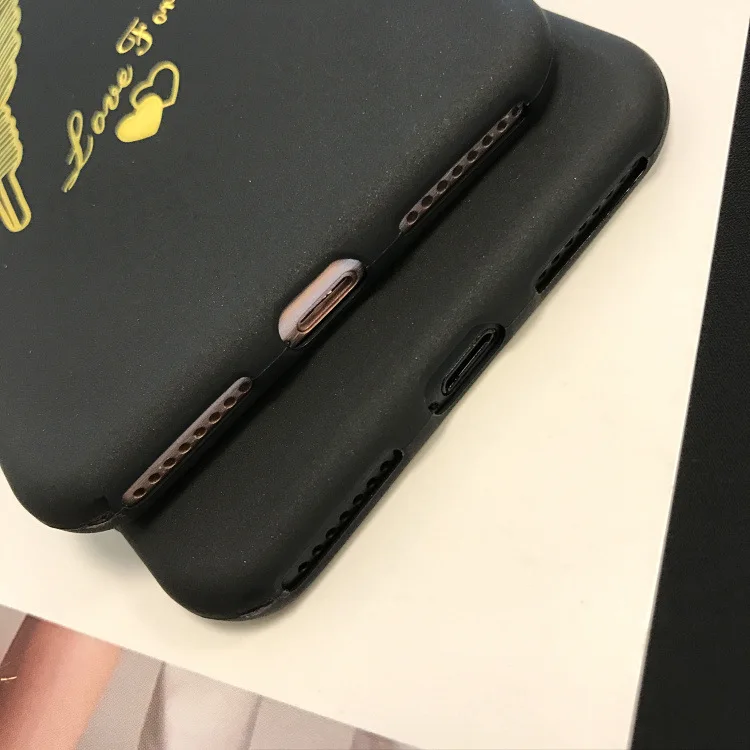 Модный черный чехол для телефона с золотым пером iphone X XR XS Max 6 6S 7 8 Plus матовый
