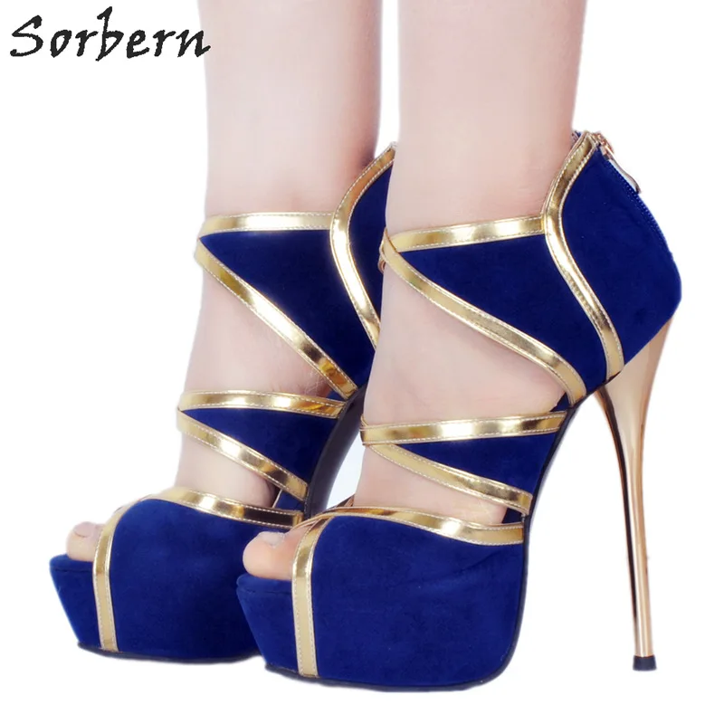 

Sorbern/женские босоножки на высоком каблуке Королевского синего цвета; обувь на платформе с открытым носком; большие размеры 12; женская обувь ...