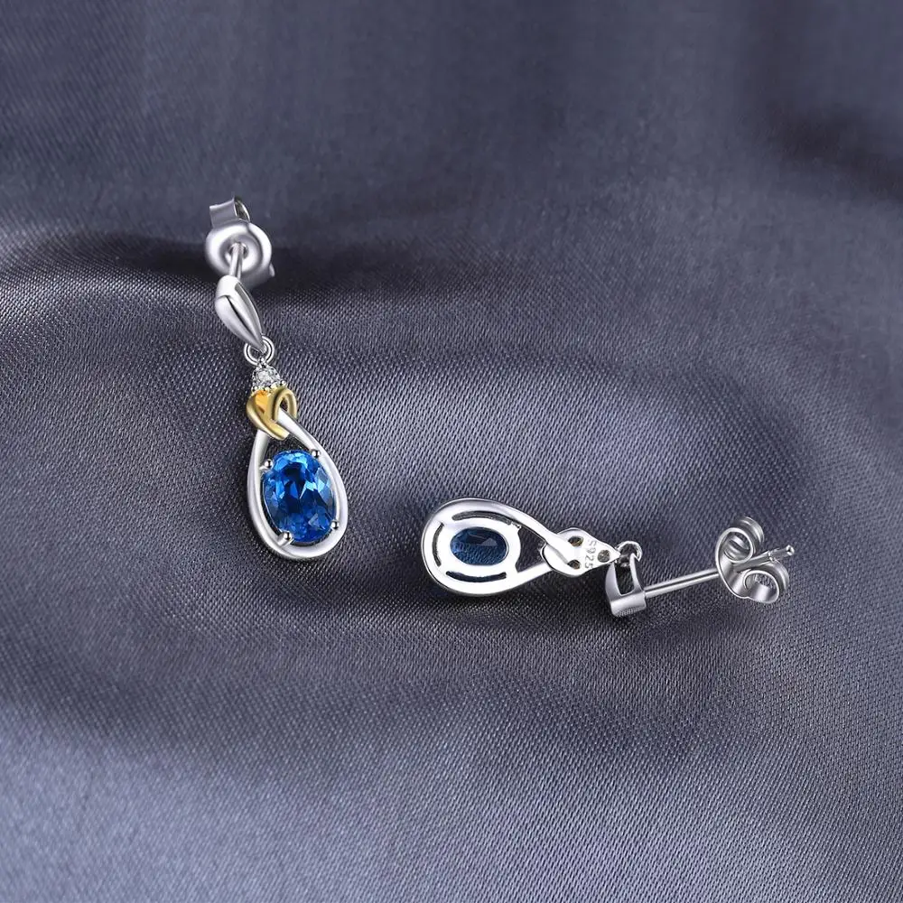 Jewelrypalace Любовь Узел 1.9ct Природный Голубой топаз алмаза акцентировано стерлингового серебра 925 18 К золото Длинные висячие серьги Красивые ювелирные изделия