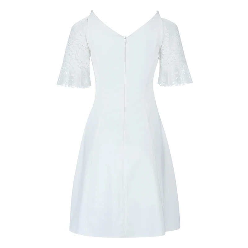 

Max Spri 2019 Summer New Collection Vestidos V Neck Cold Shoulder Short Lace Sleeves A Line Women Party Dress