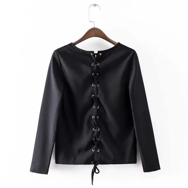 Шнуровке повязку Блузка Женщины Топы 2017 Осень рубашка с длинным рукавом рубашки