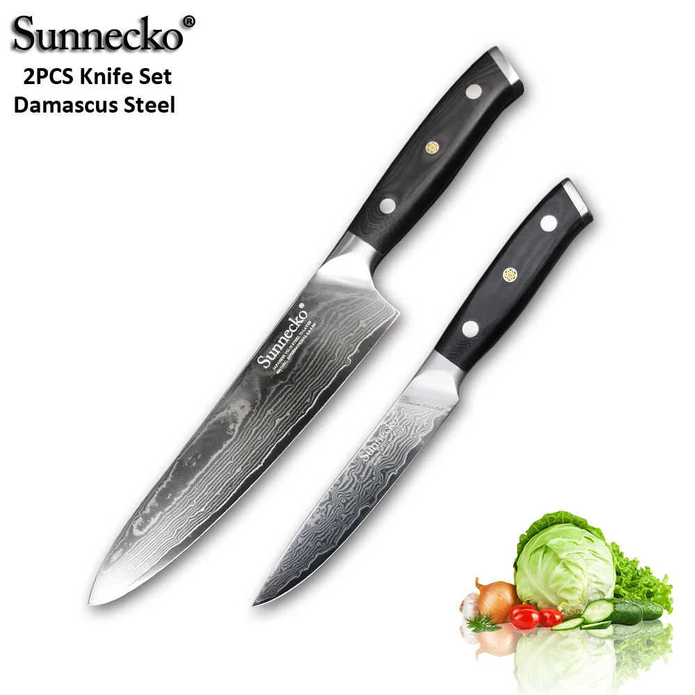2pcs Knife Set B SUNNECKO 3 шт. набор ножей из дамасской стали японский VG10 Core шлифовальные G10 Ручка шеф-повара Мясорубка Кук Santoku нож для очистки овощей - Цвет: 2pcs Knife Set B