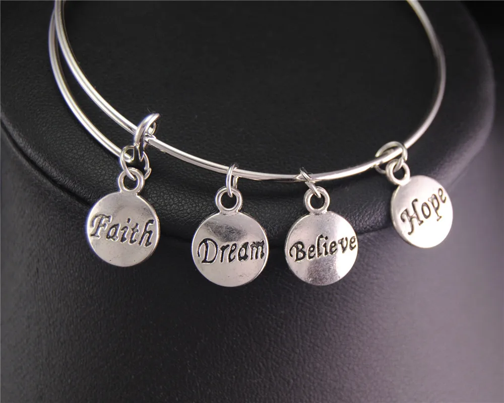 1 шт. тибетский серебряный вера мечта Поверьте надежда Expandable Charm регулируемый провода завернутый браслет подарок ювелирных изделий E620