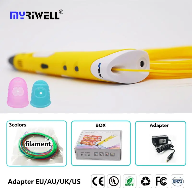 only yellow pen Myriwell 3 d ручка 3d ручки+ 10*5 м abs накаливания pla 1,75 мм 3d модели Smart 3d печать Ручка лучший подарок для детей pen-3d печати ручка - Цвет: only yellow pen
