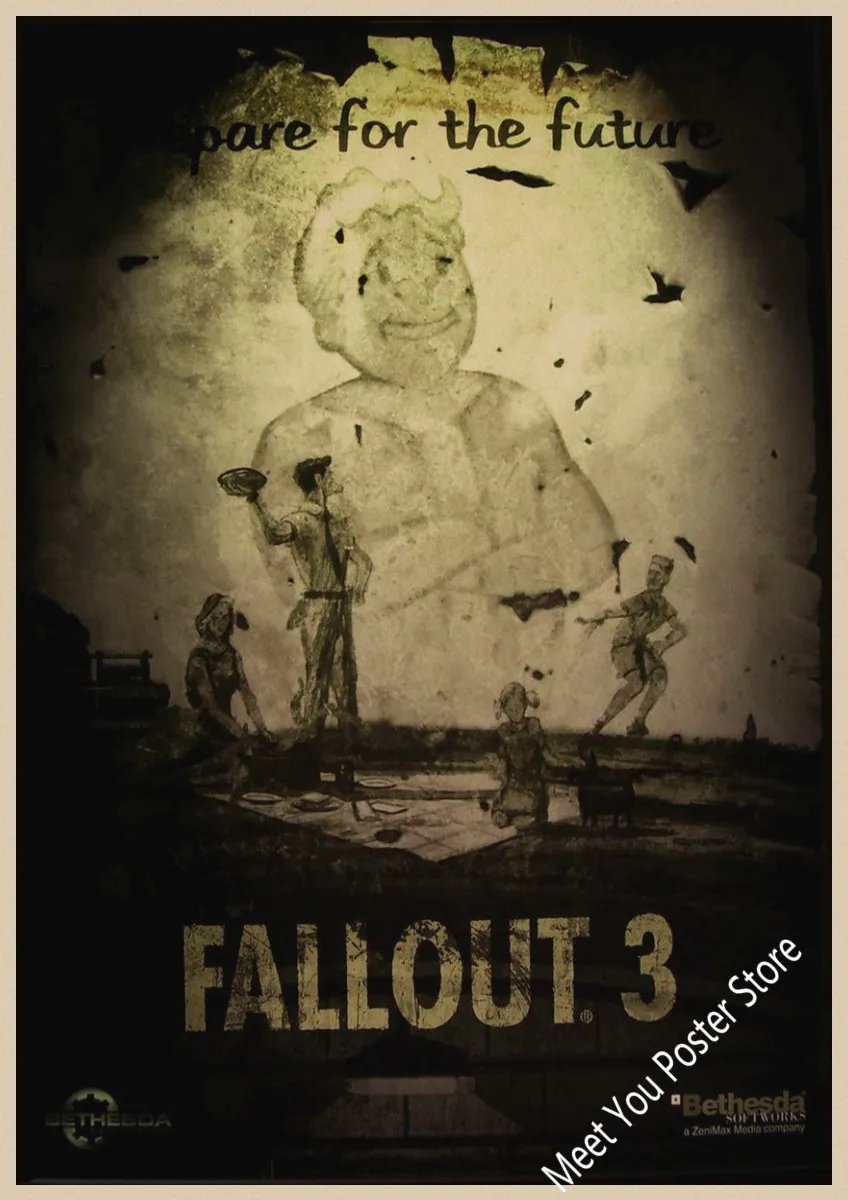 Fallout 3 4 игровой плакат Fallout серия игра Ретро плакат, крафт-бумага для бара кафе домашний декор Настенная роспись наклейка Z8