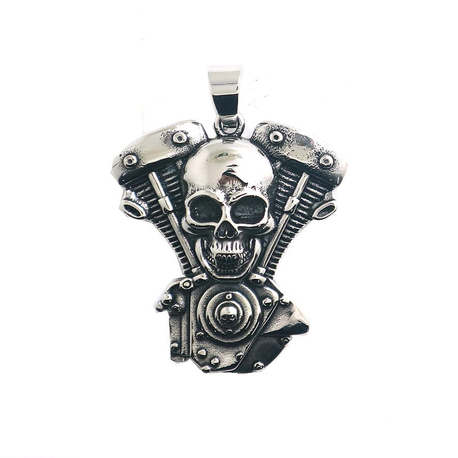 

Biker 316L Stainless Steel Big Engine Motorcycle Skull Pendant Newest