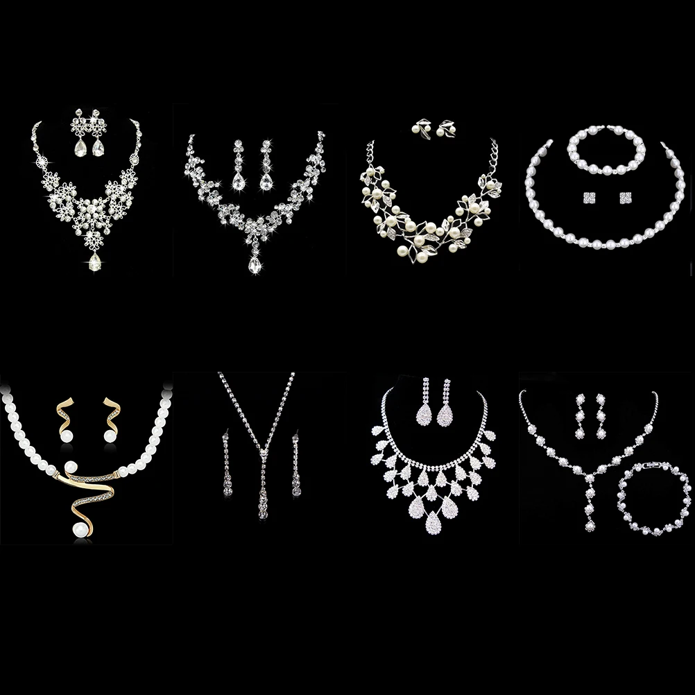 Классический комплект ювелирных изделий из искусственного жемчуга серебристого