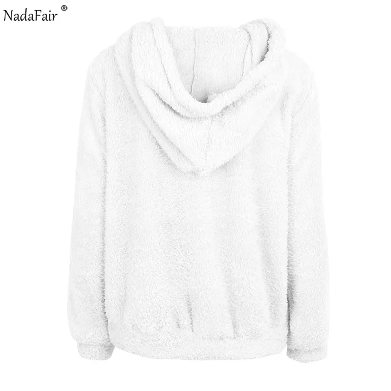 Nadafair толстовки с капюшоном из искусственной овчины женские повседневные флисовые меховые толстовки на молнии женские осенние зимние пуловеры с длинным рукавом Топы