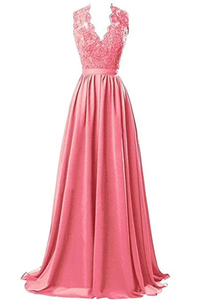 Шифоновое платье с V-образным вырезом и аппликацией в пол | Свадьбы торжества