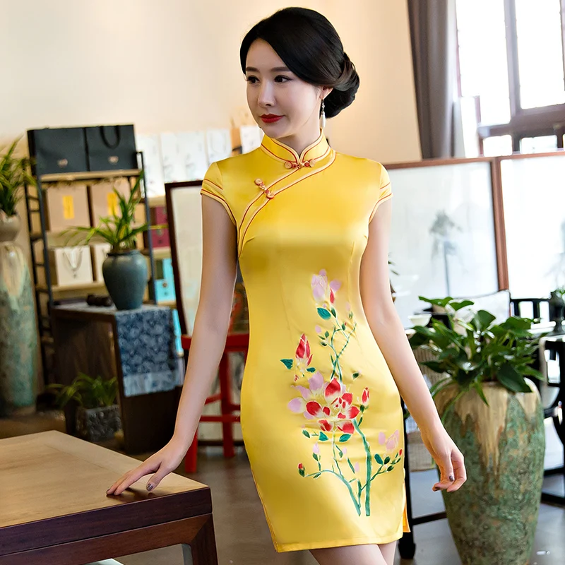 Cheongsam свадебное платье короткие cheongsam Подиум элегантный Китайский традиционный