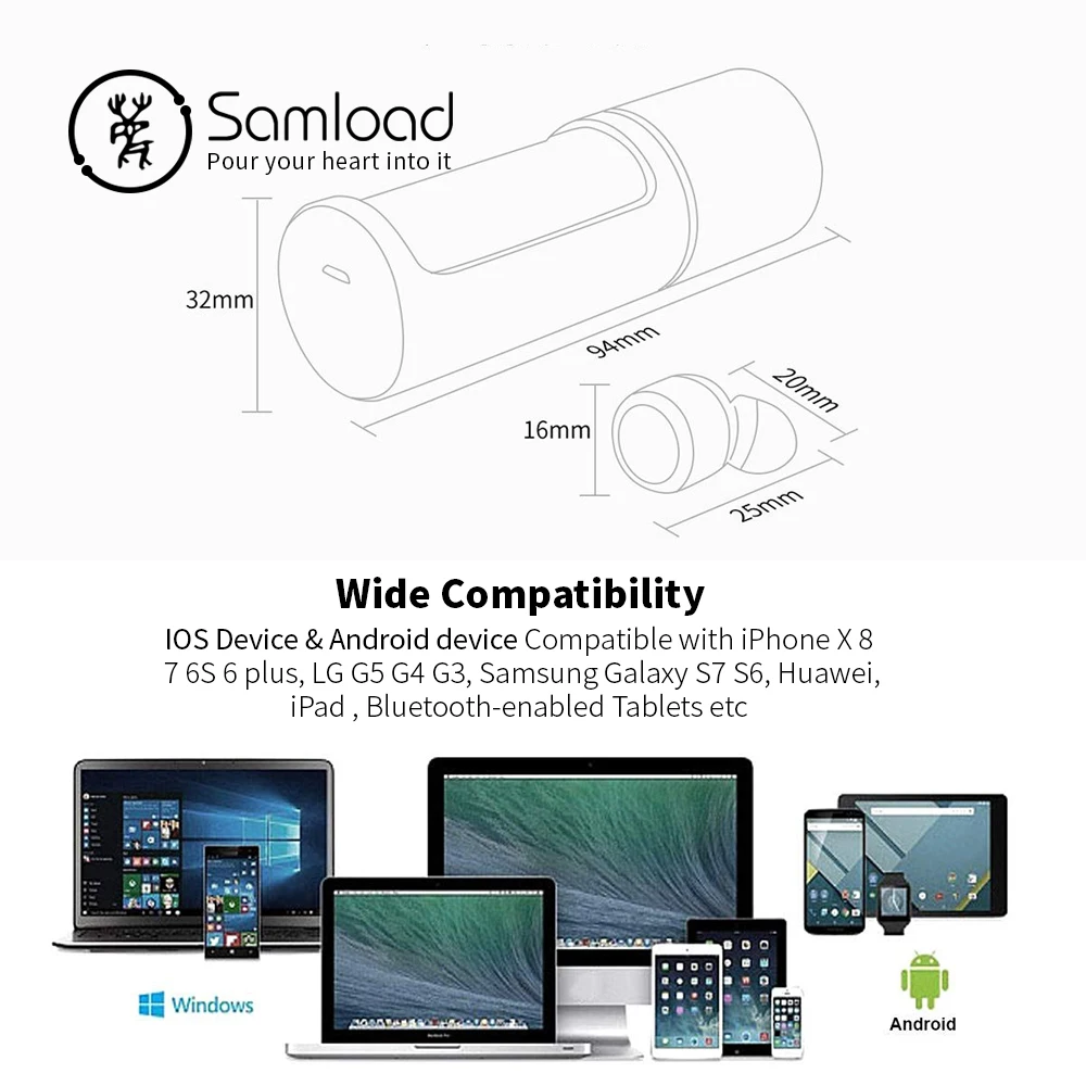 Samload Мини Bluetooth 5,0 наушники стерео HIFI звук беспроводные наушники с металлической зарядной коробкой для большинства смартфонов