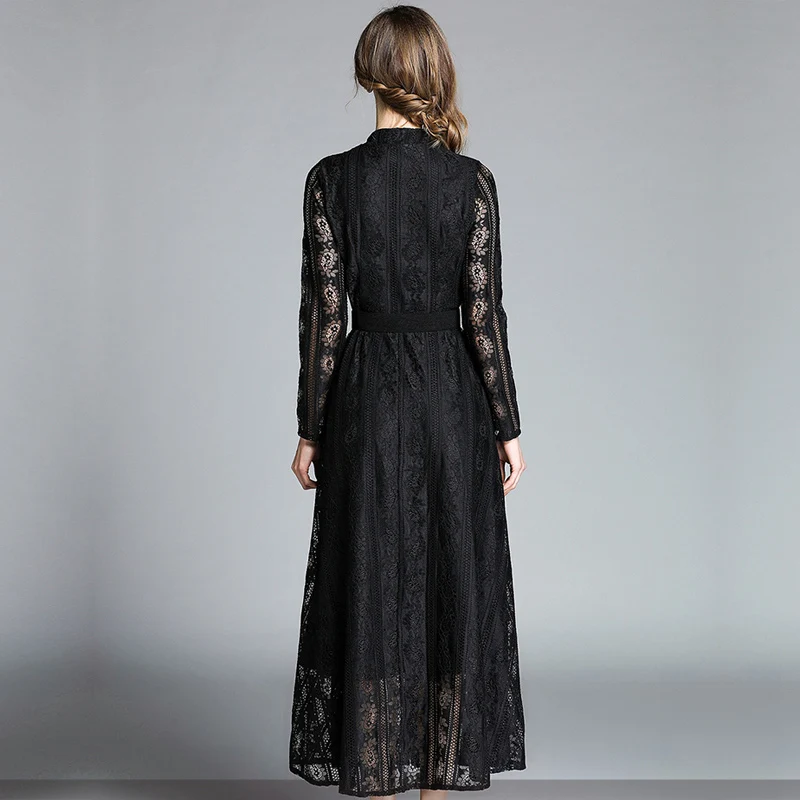Sping Women Casual Lace Dress Fashion Long Sleeve Elegant Slim A-line Women's Party Dresses