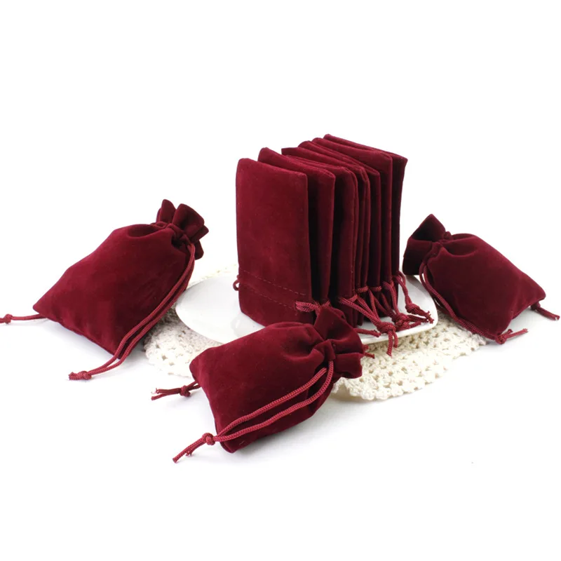 1 Pack Multi Size Wine Red Drawstring Velvet Bags Organza Storage Pouches For Christmas Wedding Gift Jewelry Packaging | Украшения и