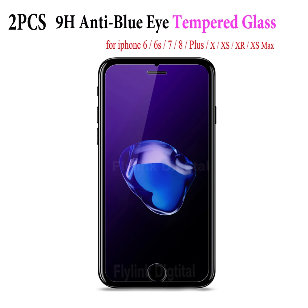 Закаленное стекло для iphone 6 7 8 2 шт. защита экрана с защитой от синего света