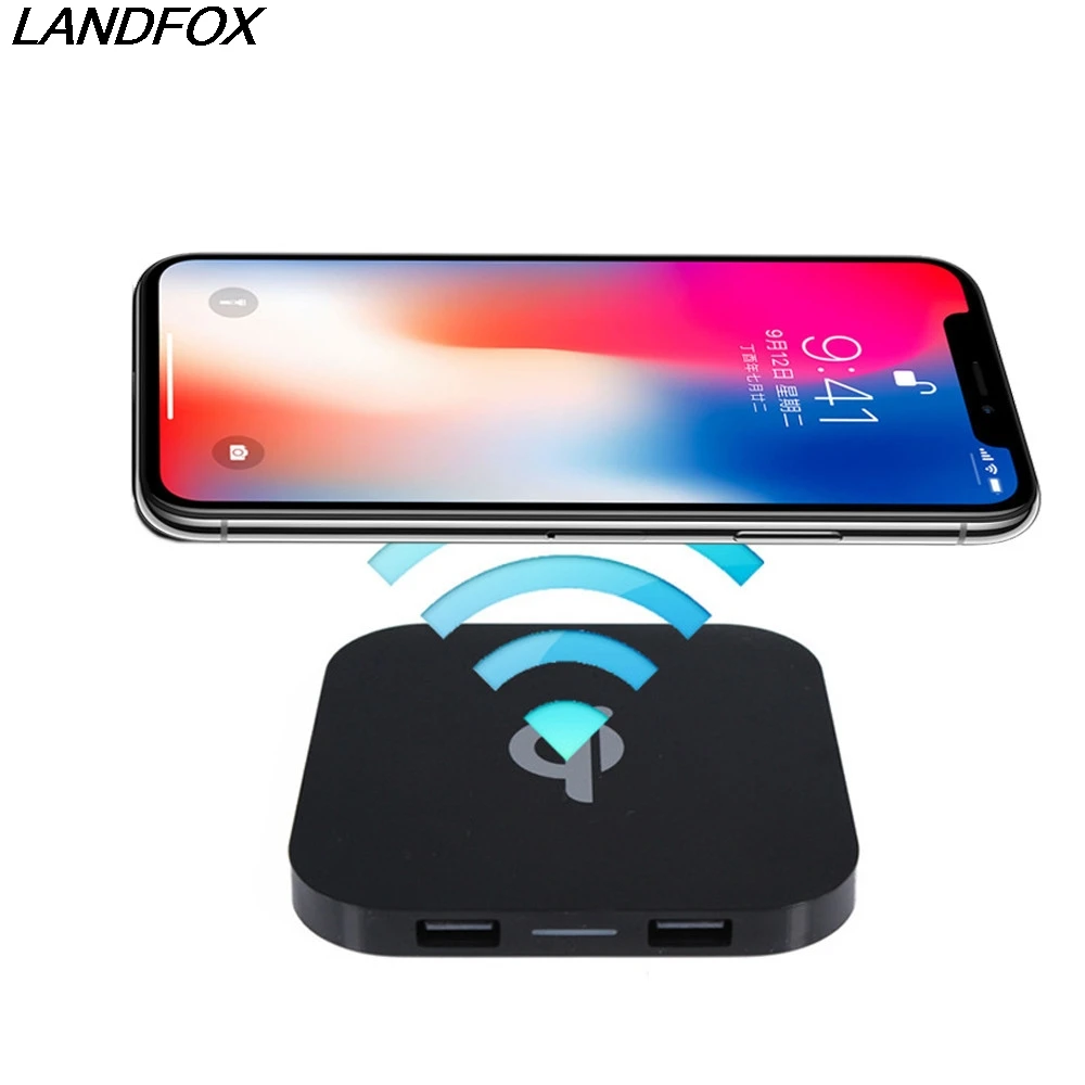 Портативное беспроводное зарядное устройство Qi с двумя USB портами для iPhone X/8 Plus
