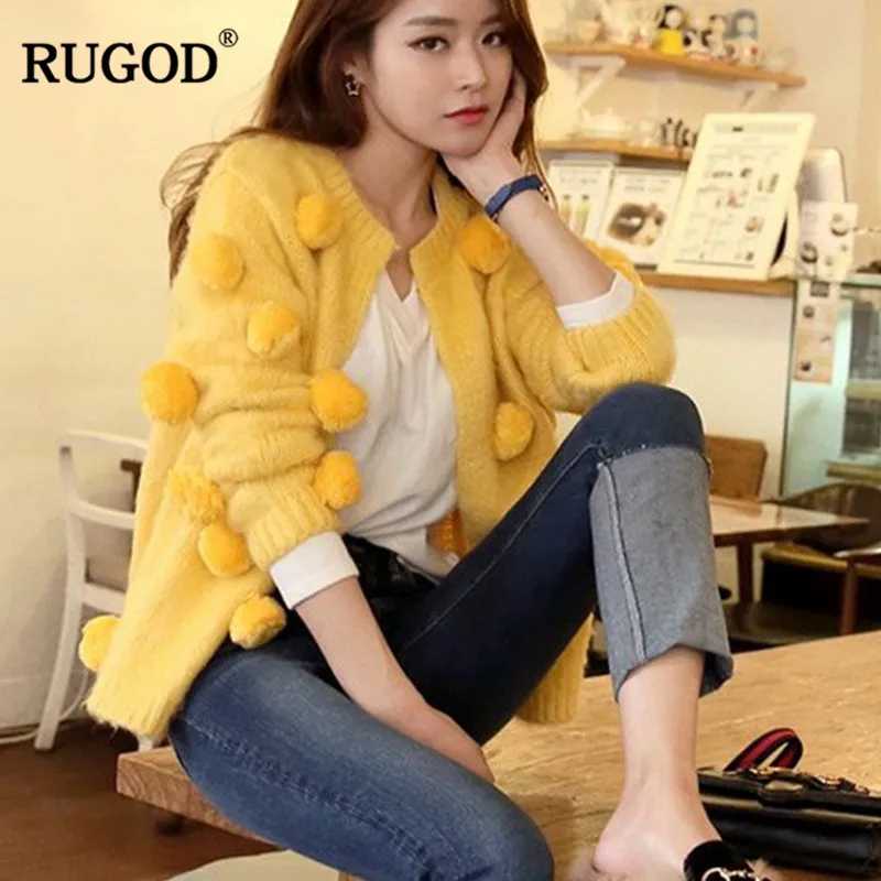 RUGOD 2018 Элегантные зимние свитера Кардиган Для женщин Повседневное мяч кисточкой