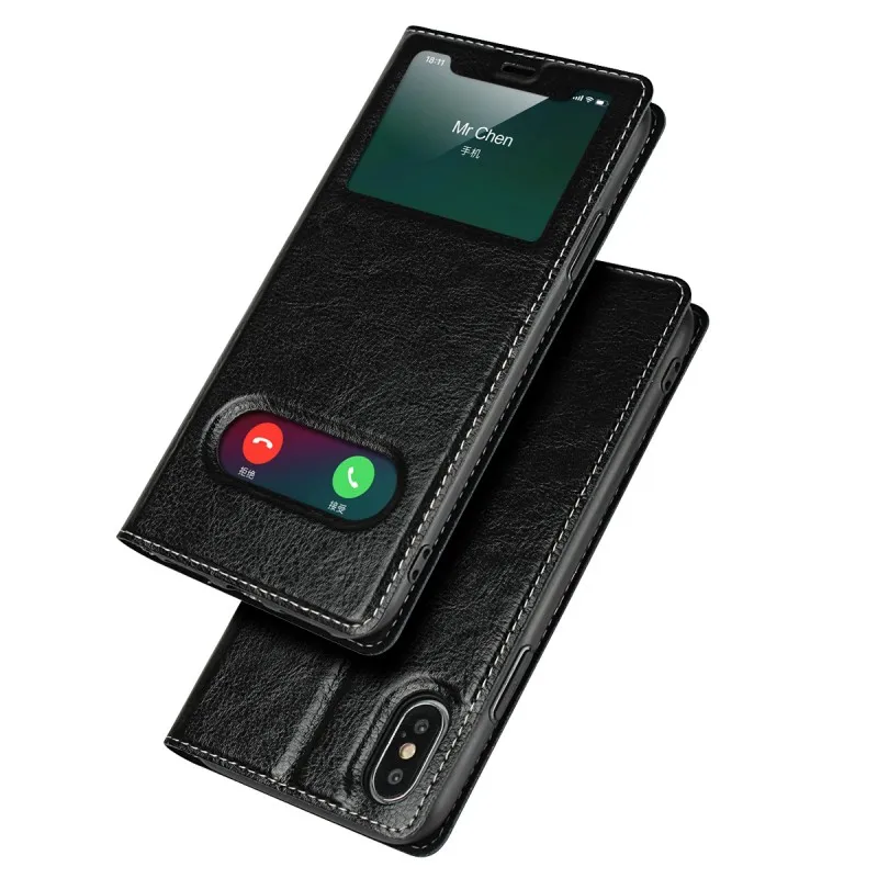 Black 2 Пояса из натуральной кожи чехол для iPhone 5 5S SE 6 6S 7 8 Plus X XS Max XR XS чехол с окошком на магнитной застежке Coque аксессуары для телефона - Цвет: Black 2