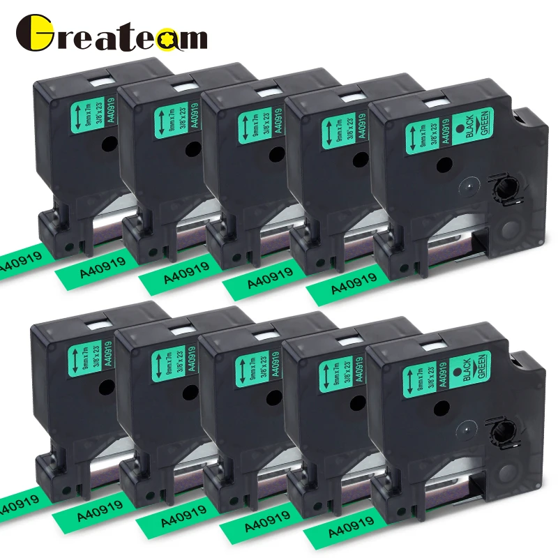 Greateam 10 шт./лот 40919 совместимый с dymo D1 S0720740 9 мм лента для маркировки черный на