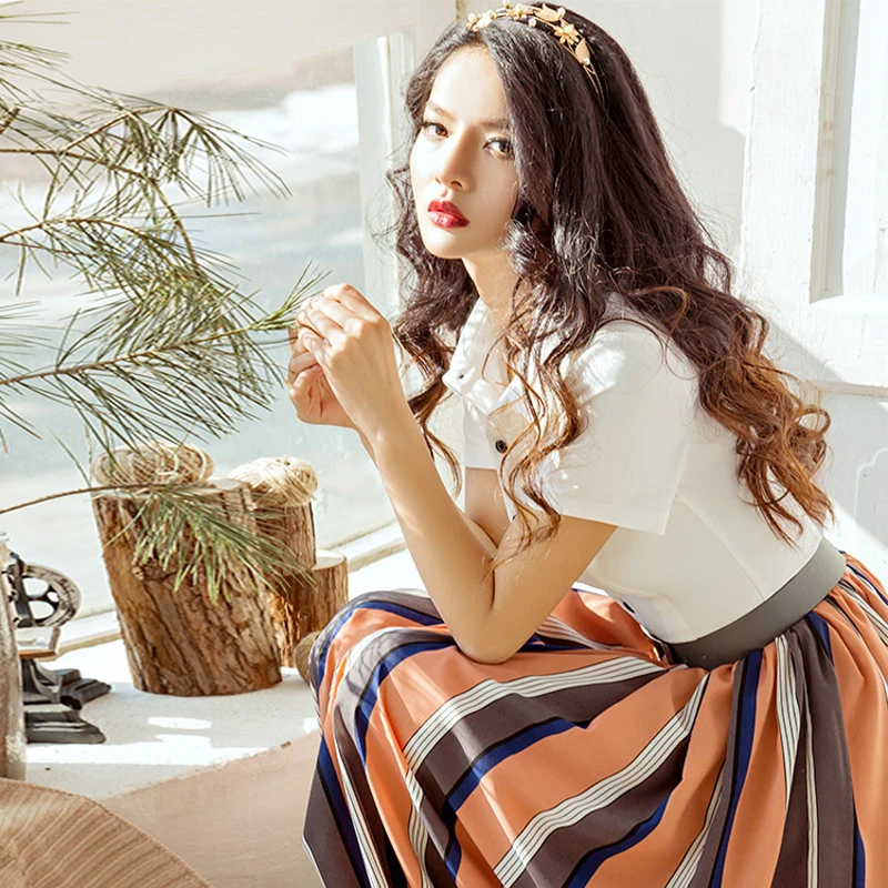 Высокое качество нового Мода 2017 Дизайнер Макси платье Женская воротник рубашки