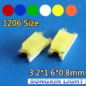1206 SMD LED 3216 6valuesx100pcs = 600pcs красный/зеленый/синий/белый/желтый/янтарный (оранжевый)