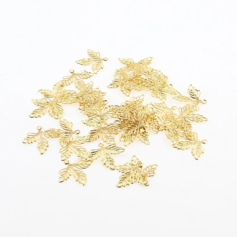

50pcs Filigree Wraps Leaves Metal Connectors Crafts for Jewelry Making DIY Accessories Charm Pendant Filigree 26x23mm
