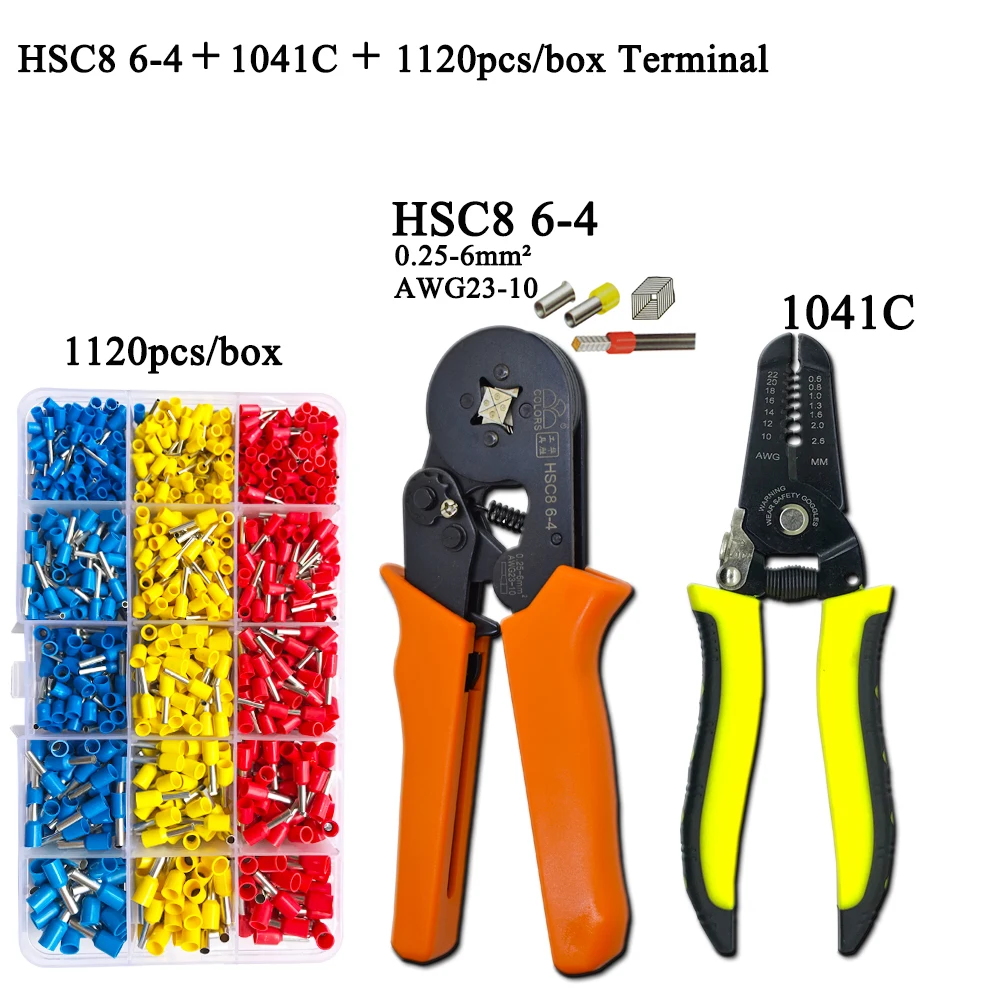 HSC8 Pliers Kit D2 Wire Cutting Tube Type Terminal Box Electrical Clamp Tool Yellow 6 4 0.25 6mm2|Плоскогубцы| |