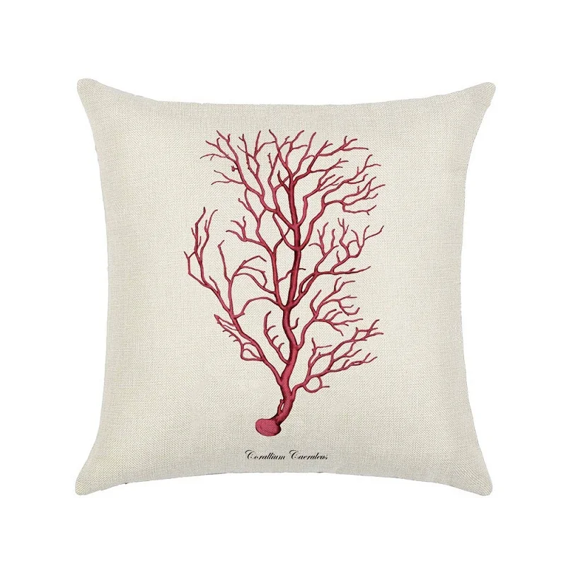 06 Marine Ocean Printed Cotton Linen Cushion Cover Starfish Seahorse Seaweed Coral Home Decorative Pillowcase for Sofa Wholesale - Цвет: 06