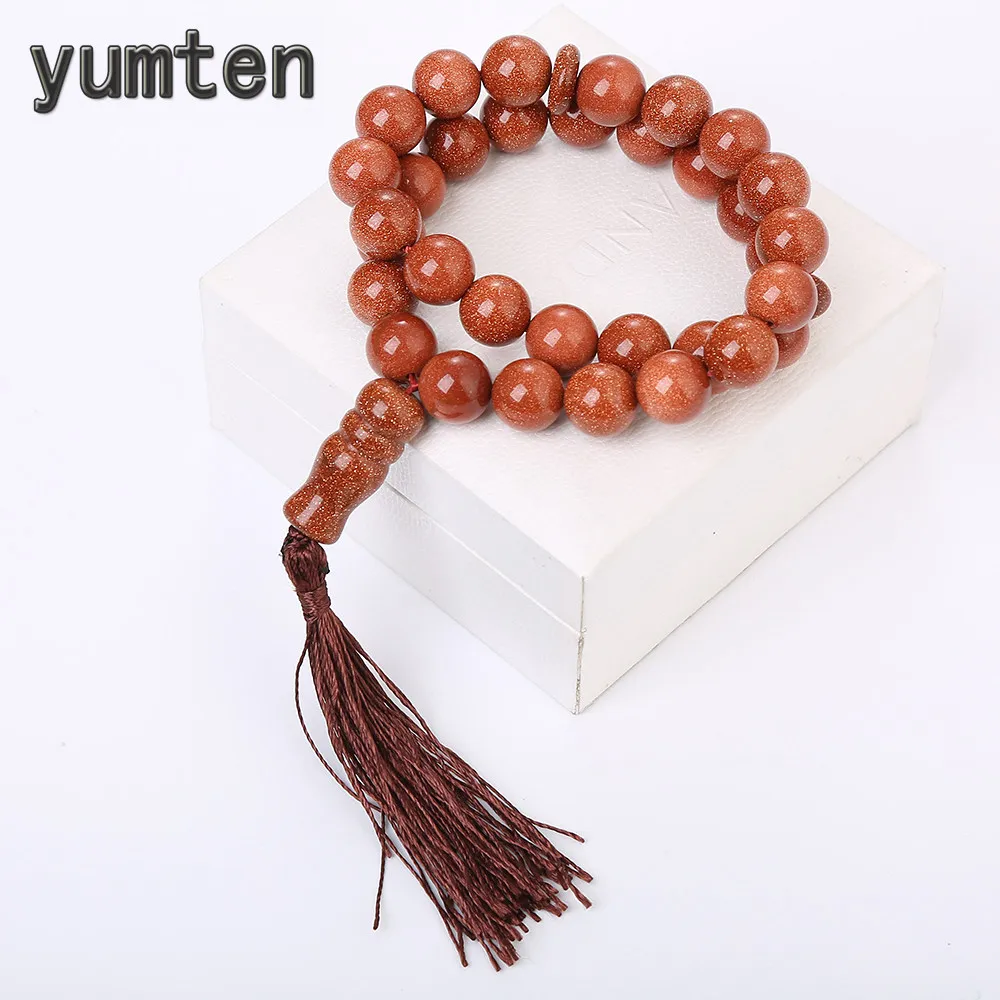 Yumten Goldstone Muslim Rosary Gemstone Prayer Islam Tespih 33 Tibetaanse Natural Stone Beads Jewelry Tassel Accessories | Украшения и