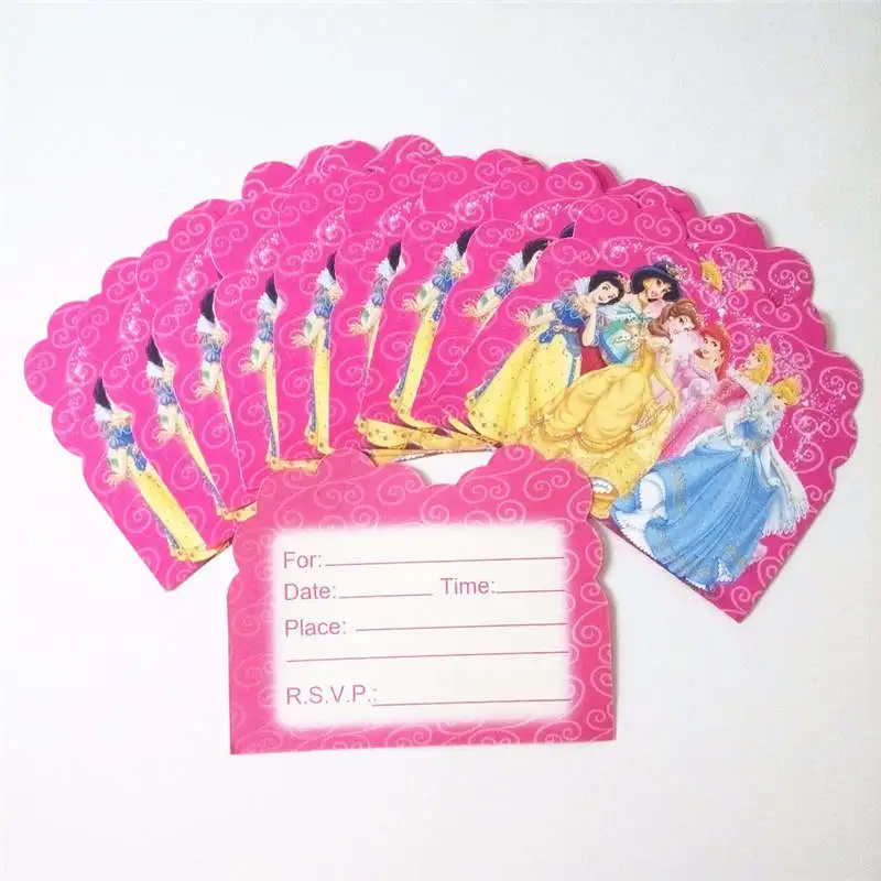 Invitation Card 10pc Ариэль/Белоснежка/Белль/Золушка/Жасмин/Аврора принцесса день рождения Принадлежности Торт карты украшения Скатерть события - Цвет: Invitation Card 10pc